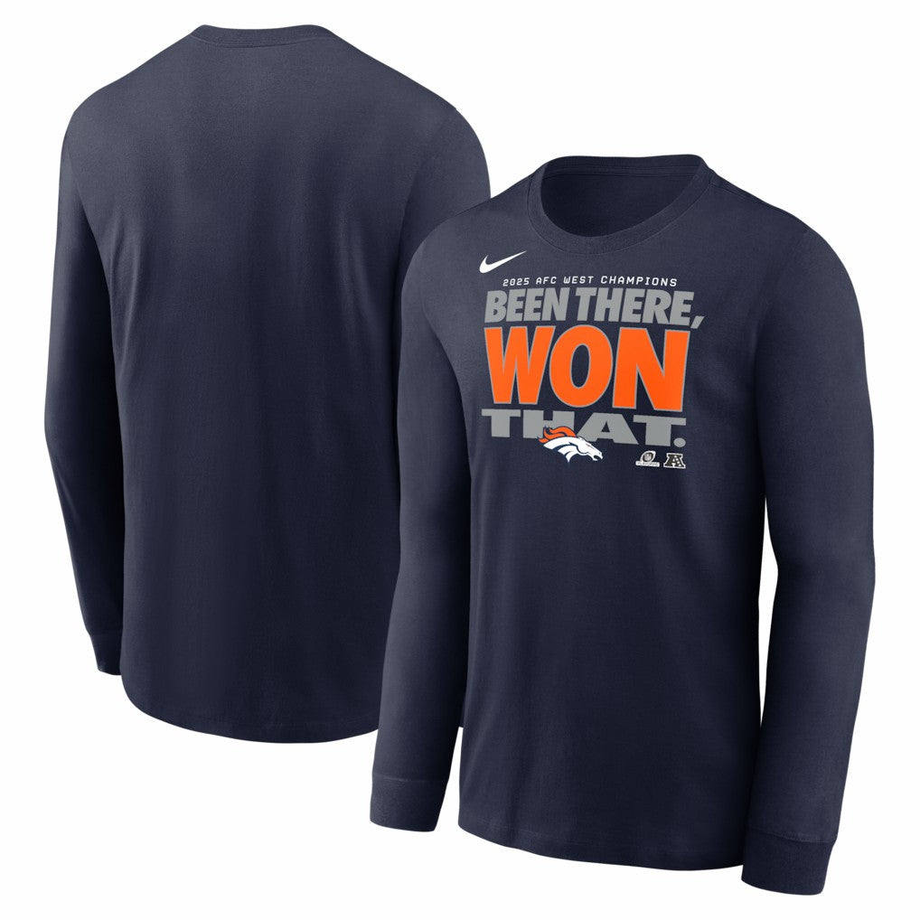 Denver Broncos 2025 AFC West Division Champions Locker Room Trophy Collection Long Sleeve T-Shirt Navy - Nike