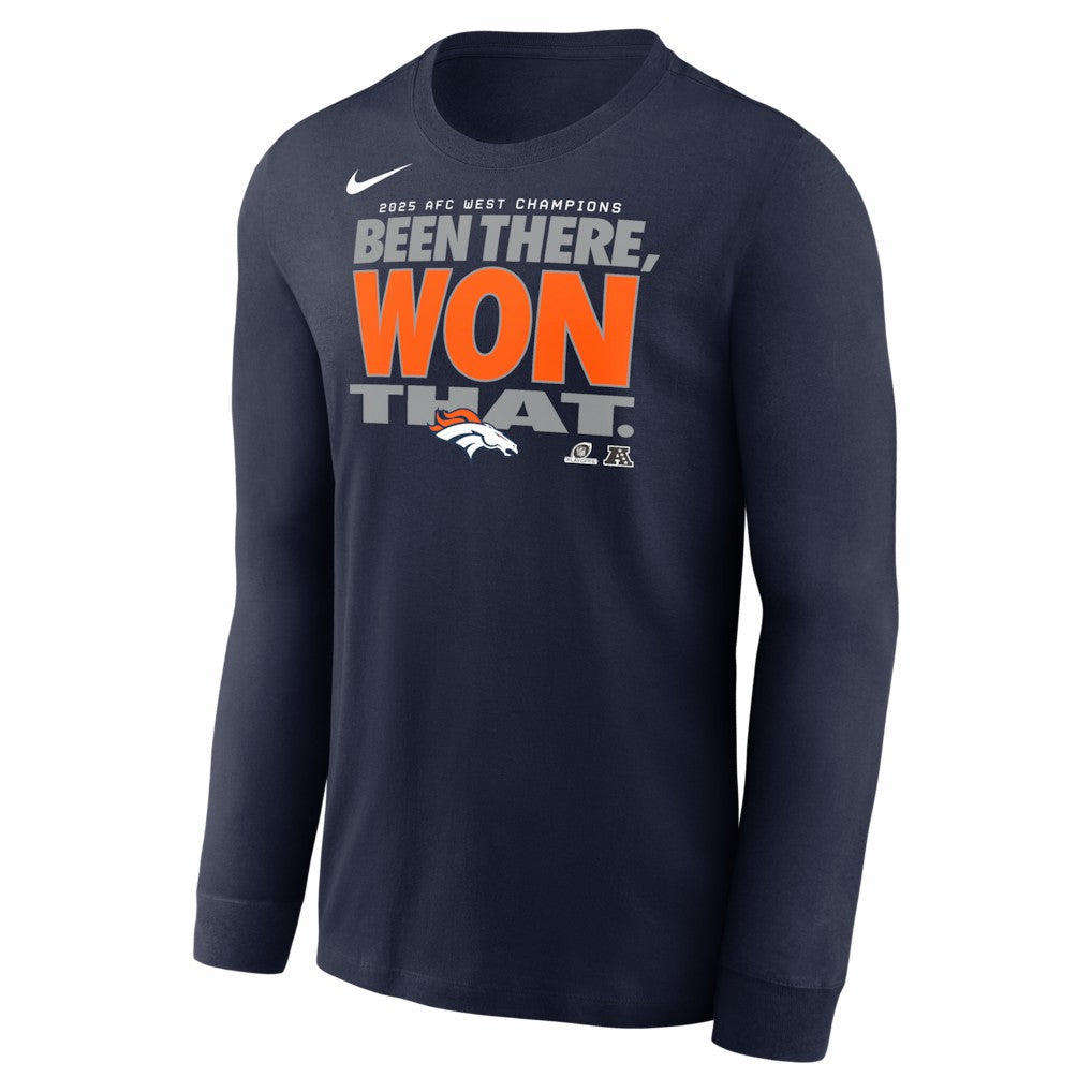 Denver Broncos 2025 AFC West Division Champions Locker Room Trophy Collection Long Sleeve T-Shirt Navy - Nike