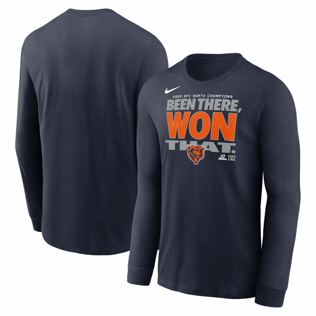 Chicago Bears 2025 NFC North Division Champions Locker Room Trophy Collection Long Sleeve T-Shirt Navy - Nike