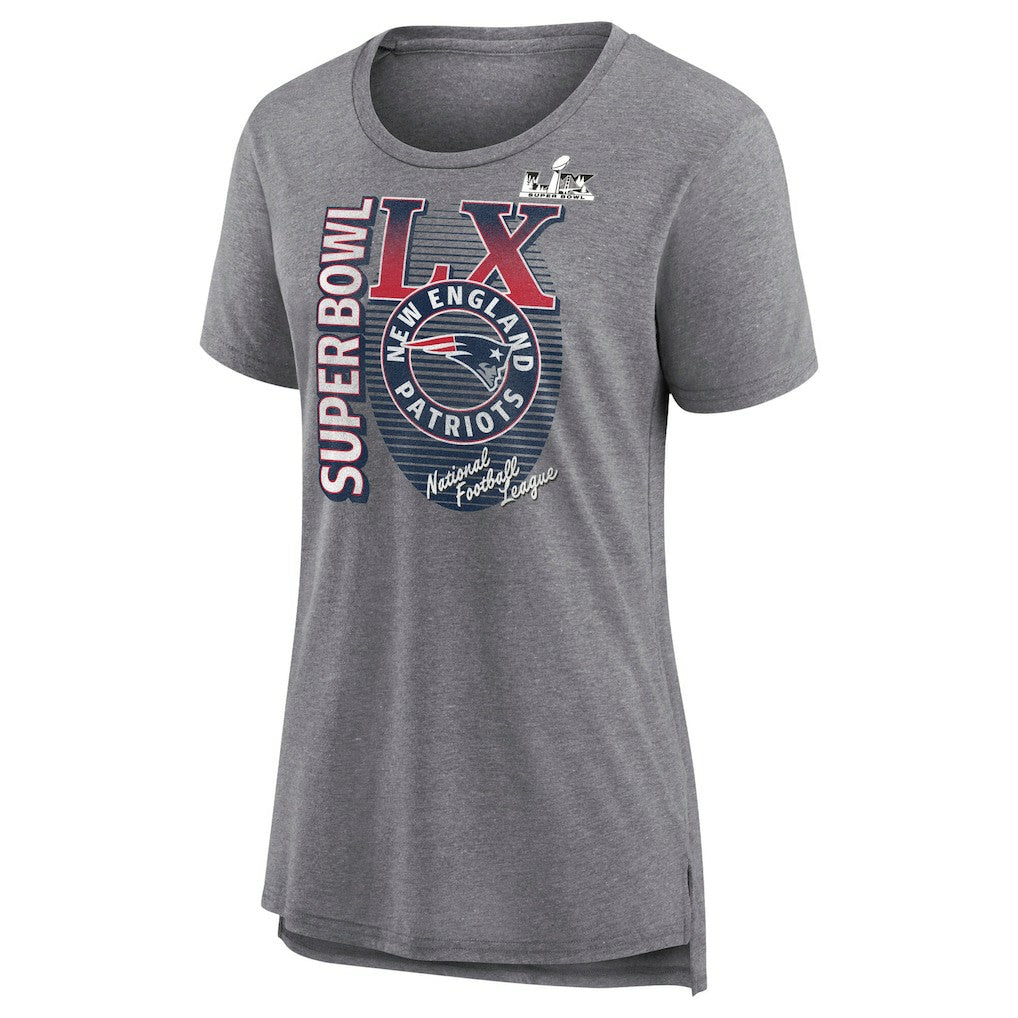 New England Patriots Women's Super Bowl LX Retro Tri-Blend T-Shirt Heather Gray - Fanatics