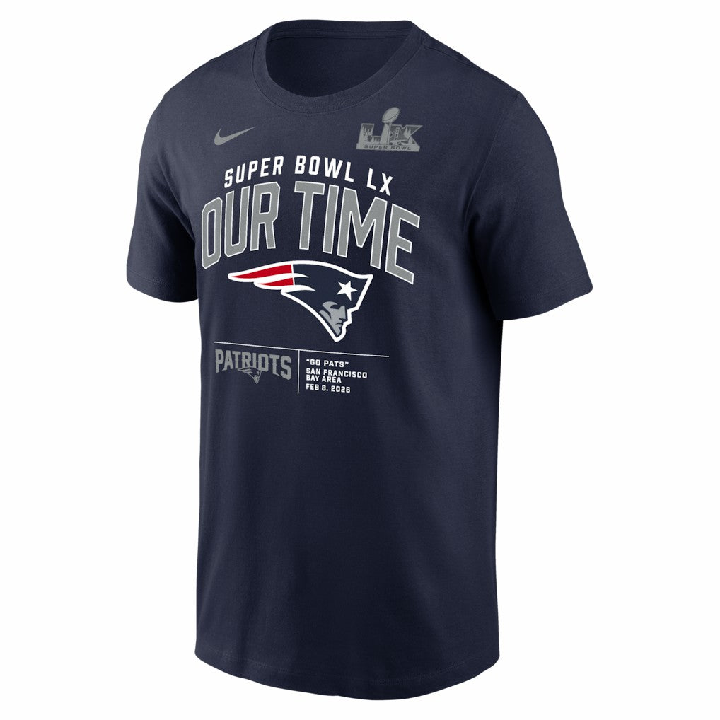 New England Patriots Super Bowl LX Clear Sign T-Shirt Navy - Nike