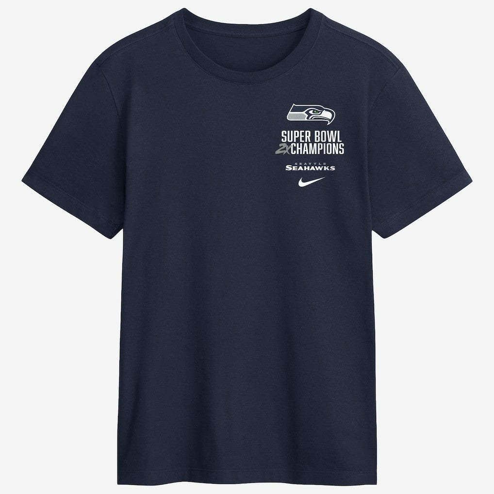 Seattle Seahawks Two-Time Super Bowl Champions Downtown Ring Club T-Shirt College Navy - Nike