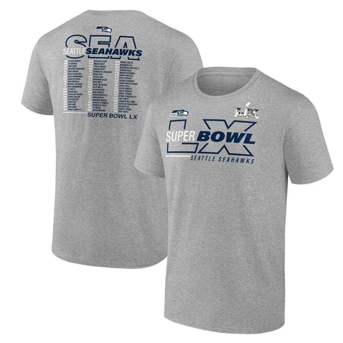 Seattle Seahawks Super Bowl LX Roster T-Shirt Heather Gray - Fanatics