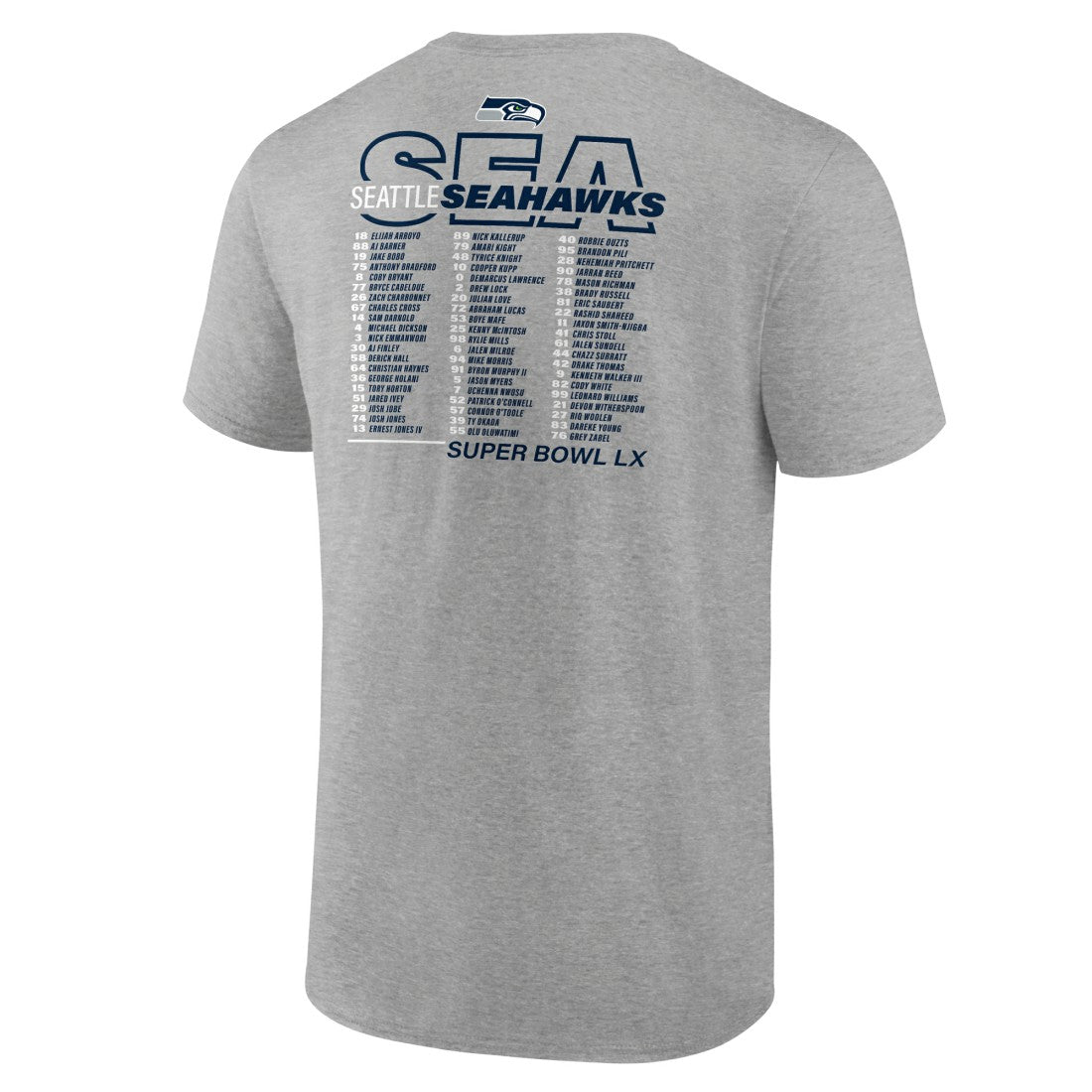Seattle Seahawks Super Bowl LX Roster T-Shirt Heather Gray - Fanatics