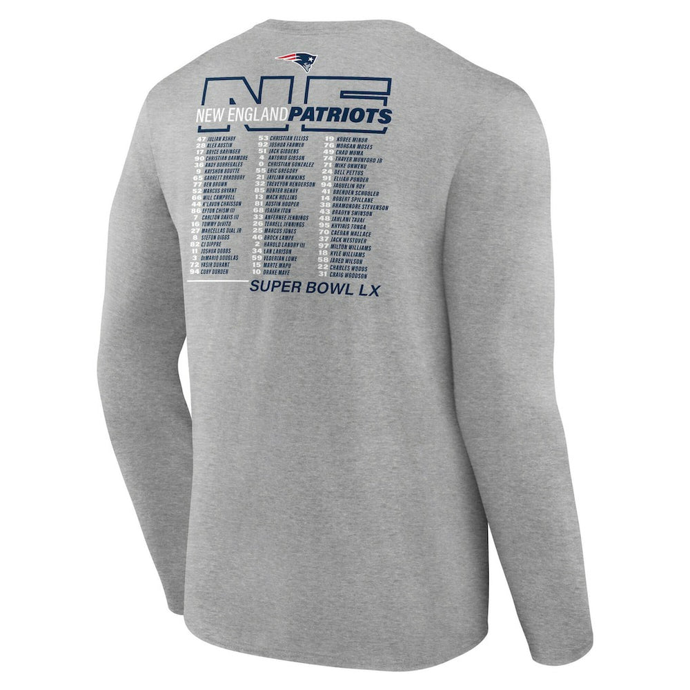 New England Patriots Super Bowl LX Roster Long Sleeve T-Shirt Heather Gray - Fanatics