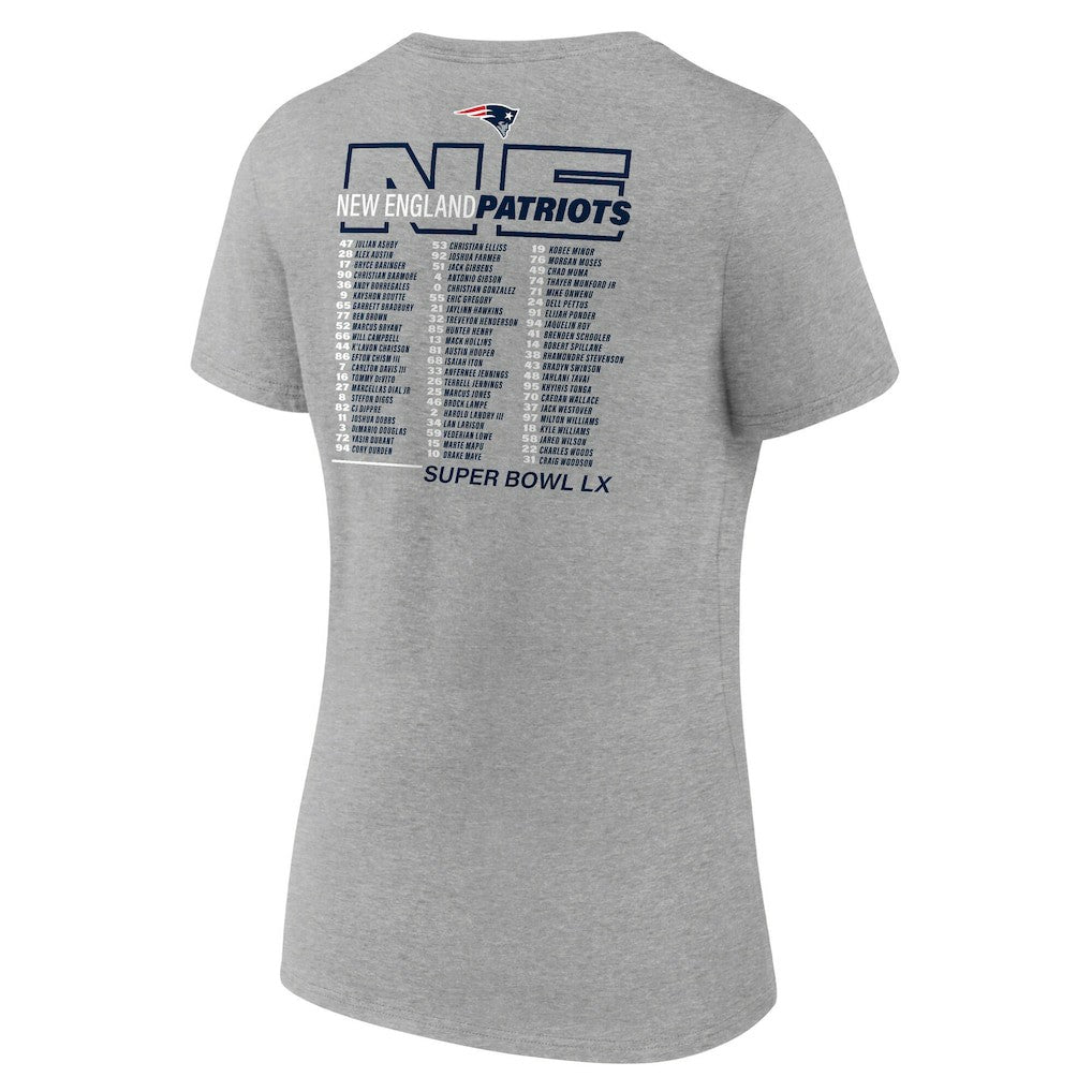 New England Patriots Women's Super Bowl LX Roster V-Neck T-Shirt Heather Gray - Fanatics