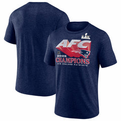 New England Patriots 2025 AFC Champions Quick Pass Tri-Blend T-Shirt Heather Navy - Fanatics