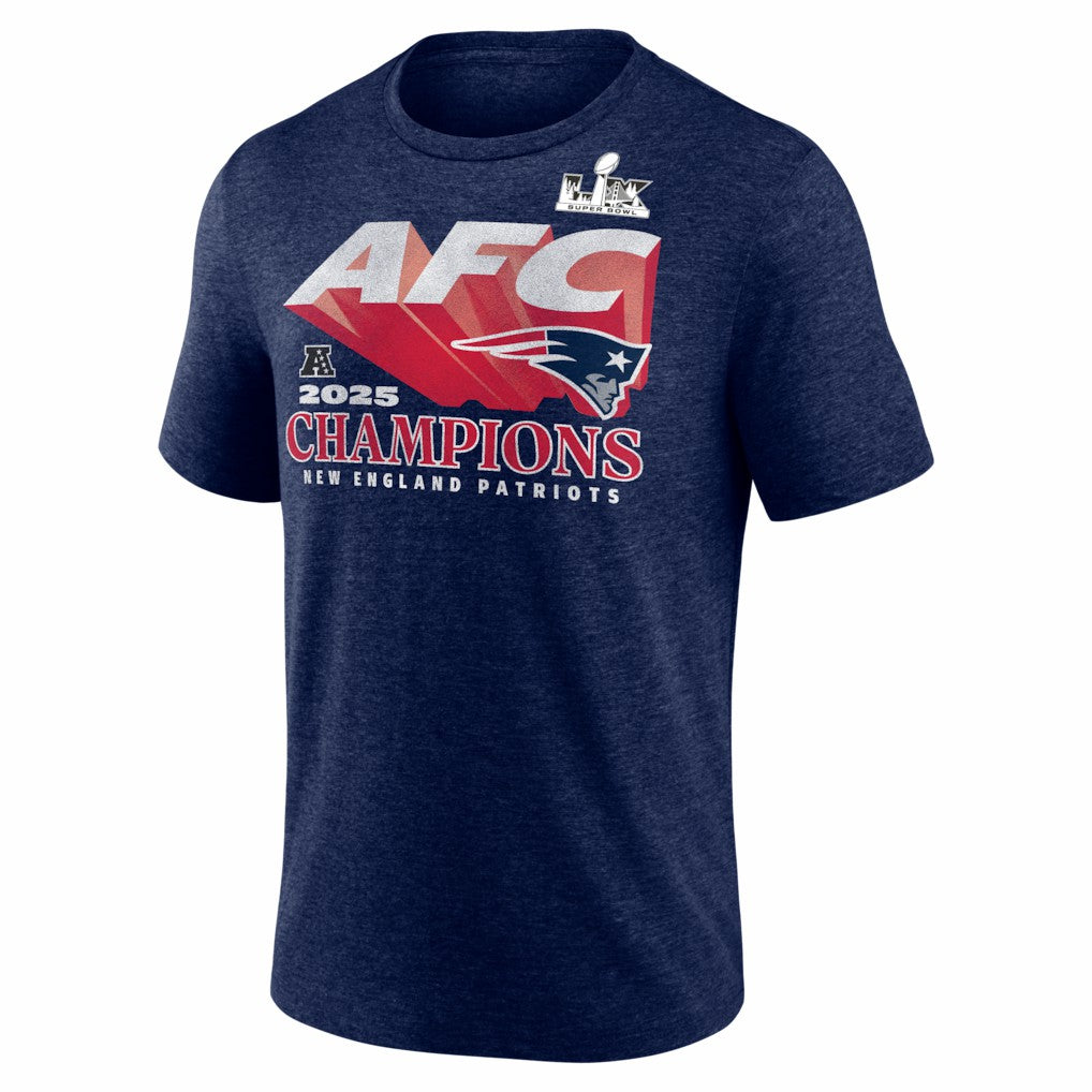 New England Patriots 2025 AFC Champions Quick Pass Tri-Blend T-Shirt Heather Navy - Fanatics