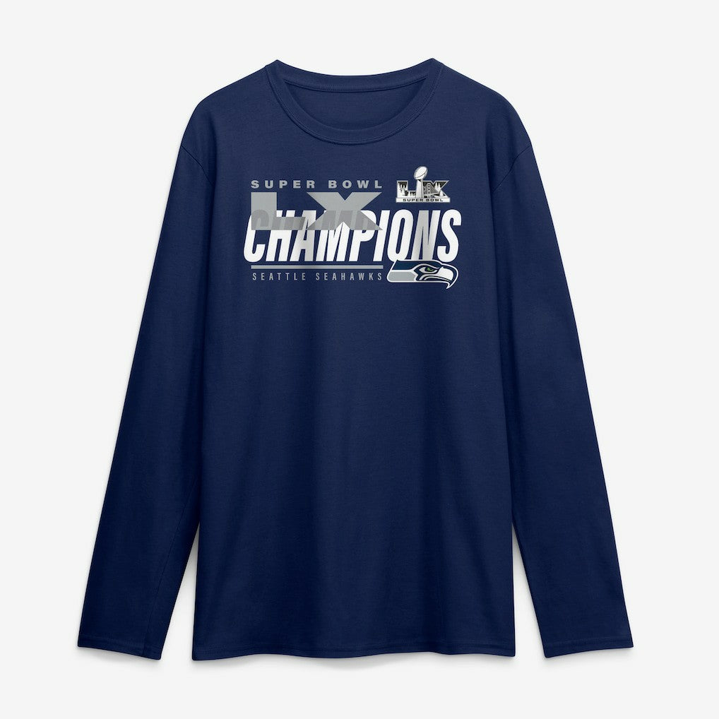 Seattle Seahawks Super Bowl LX Champions Iconic Victory Long Sleeve T-Shirt College Navy - Fanatics