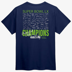 Seattle Seahawks Super Bowl LX Champions Autograph Signing Roster T-Shirt College Navy - Fanatics