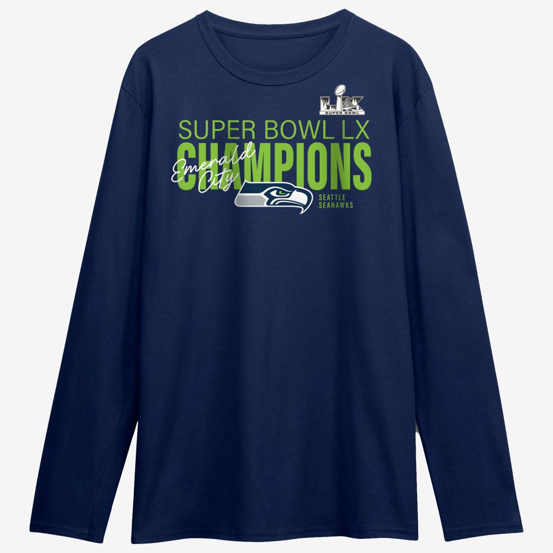Seattle Seahawks Super Bowl LX Champions Autograph Signing Long Sleeve Roster T-Shirt College Navy - Fanatics