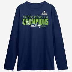 Seattle Seahawks Super Bowl LX Champions Autograph Signing Long Sleeve Roster T-Shirt College Navy - Fanatics