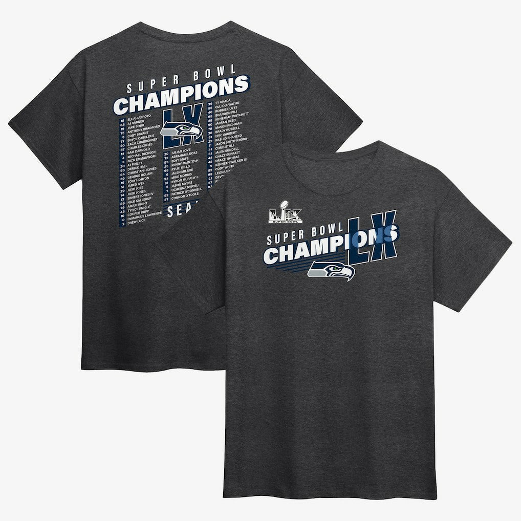 Seattle Seahawks Super Bowl LX Champions Best Teammates Roster T-Shirt Heather Charcoal - Fanatics