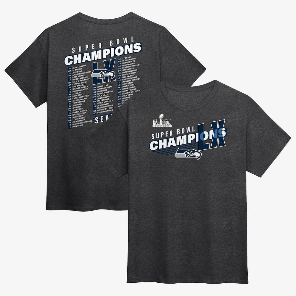 Seattle Seahawks Super Bowl LX Champions Best Teammates Roster T-Shirt Heather Charcoal - Fanatics