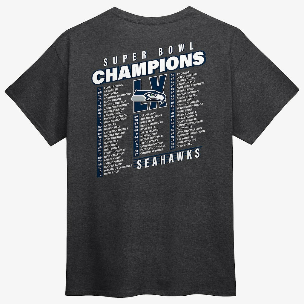Seattle Seahawks Super Bowl LX Champions Best Teammates Roster T-Shirt Heather Charcoal - Fanatics