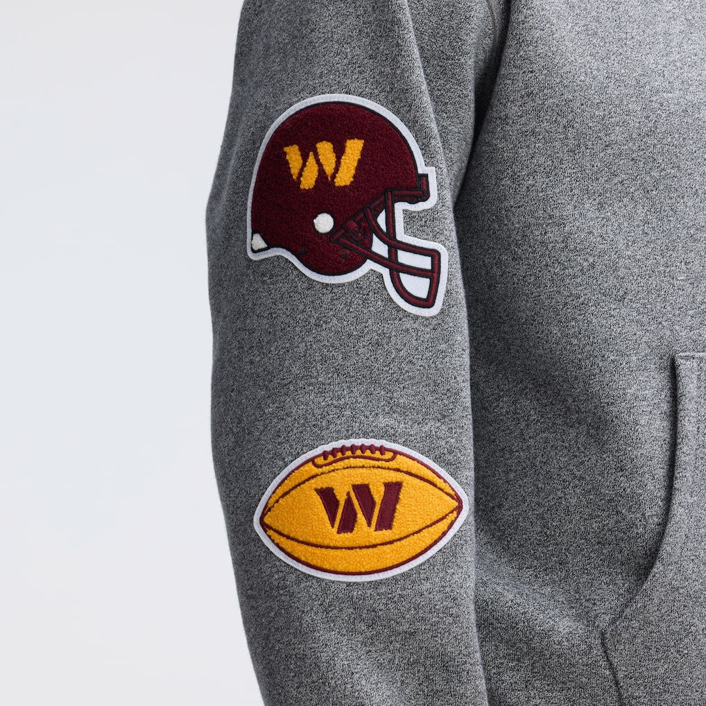 Washington Commanders IconicFleece Letterman Hoodie Athletic Heather Gray - Fanatics