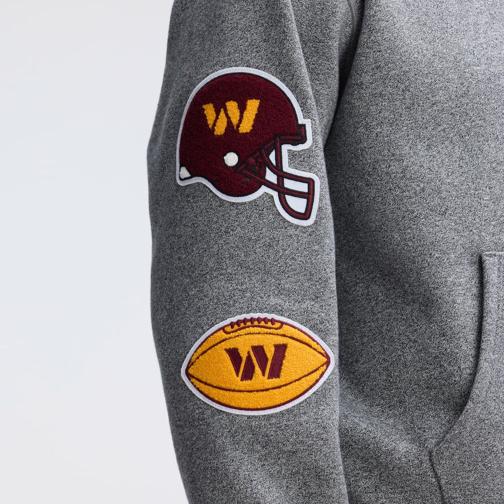 Washington Commanders IconicFleece Letterman Hoodie Athletic Heather Gray - Fanatics