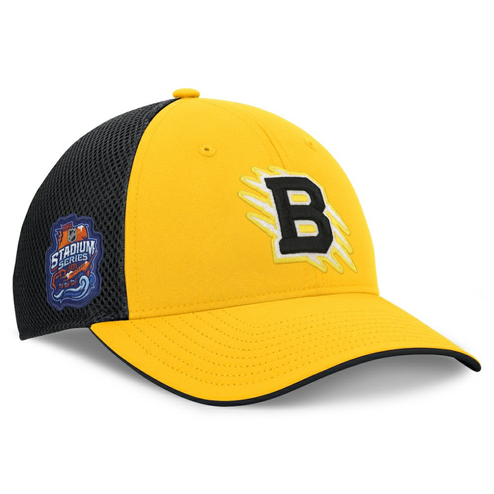 Boston Bruins Fanatics 2026 NHL Stadium Series Authentic Pro Adjustable Trucker Hat Gold/Black