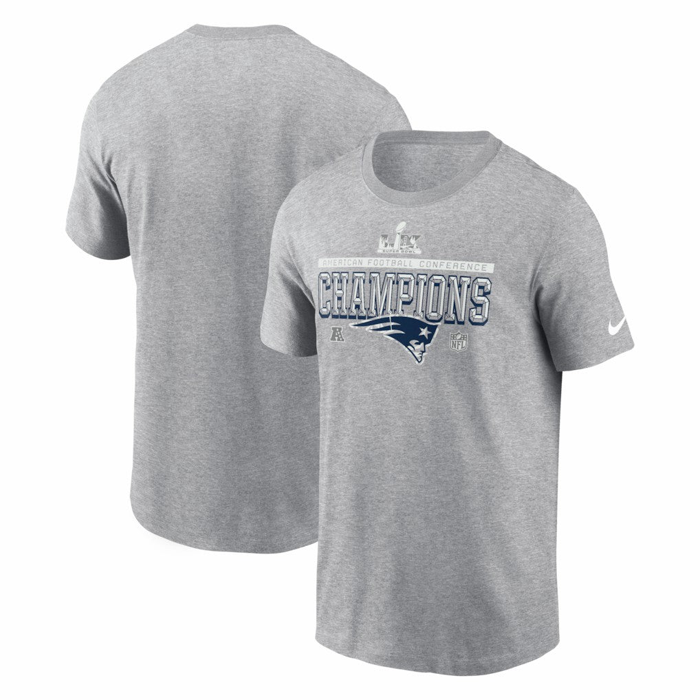 New England Patriots 2025 AFC Champions Locker Room Trophy Collection T-Shirt Heather Gray - Nike