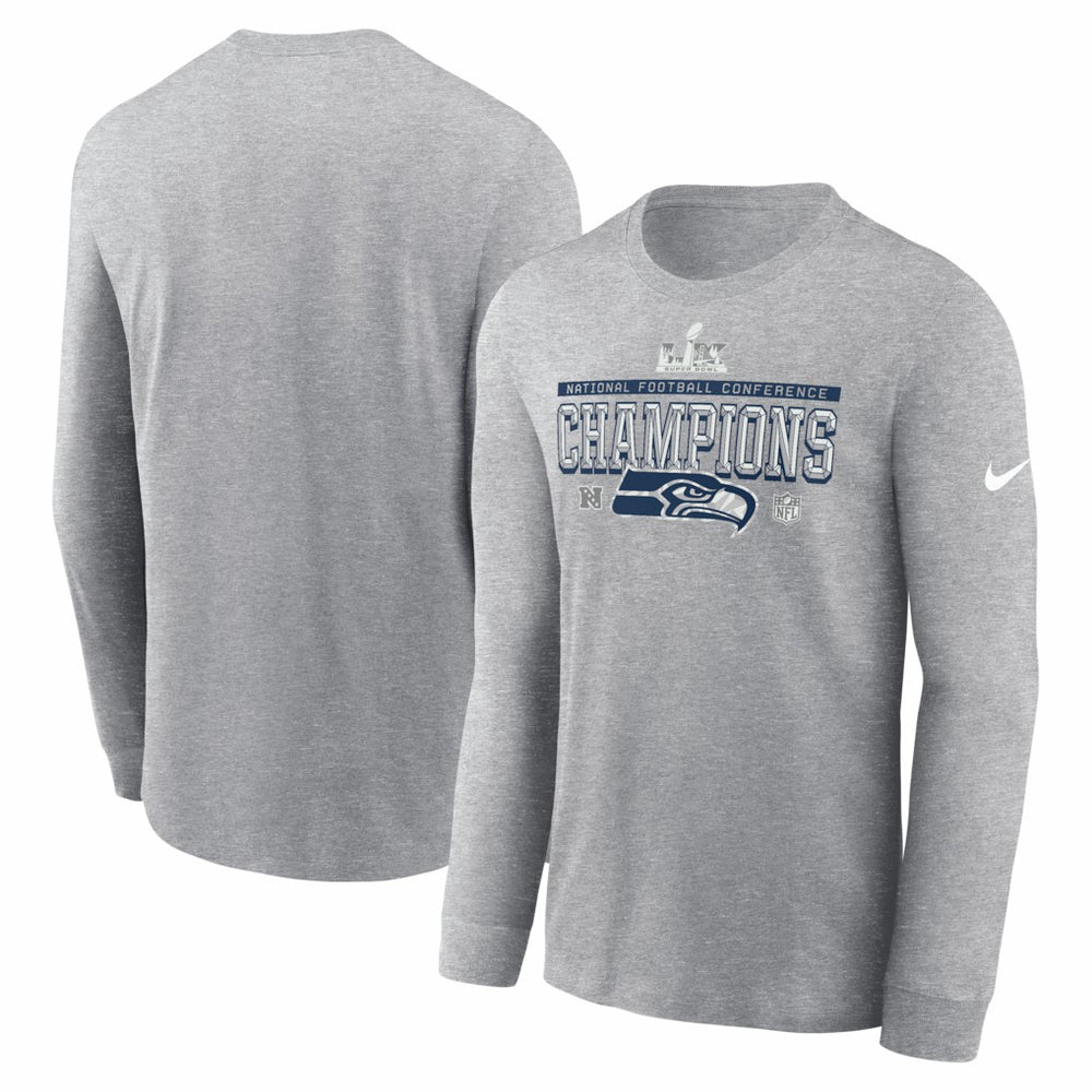 Seattle Seahawks 2025 NFC Champions Locker Room Trophy Collection Long Sleeve T-Shirt Heather Gray - Nike