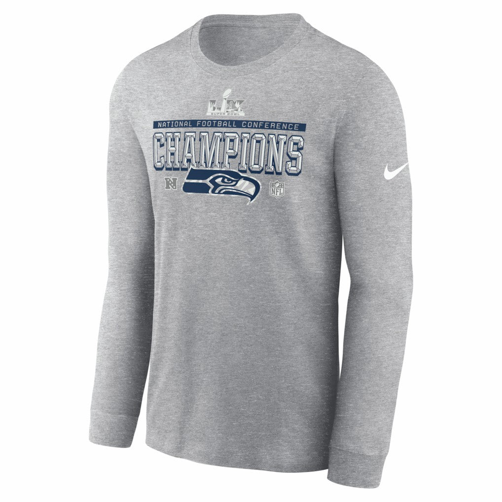 Seattle Seahawks 2025 NFC Champions Locker Room Trophy Collection Long Sleeve T-Shirt Heather Gray - Nike