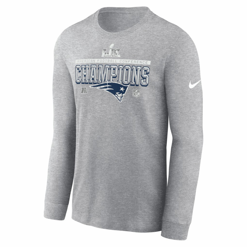 New England Patriots 2025 AFC Champions Locker Room Trophy Collection Long Sleeve T-Shirt Heather Gray - Nike