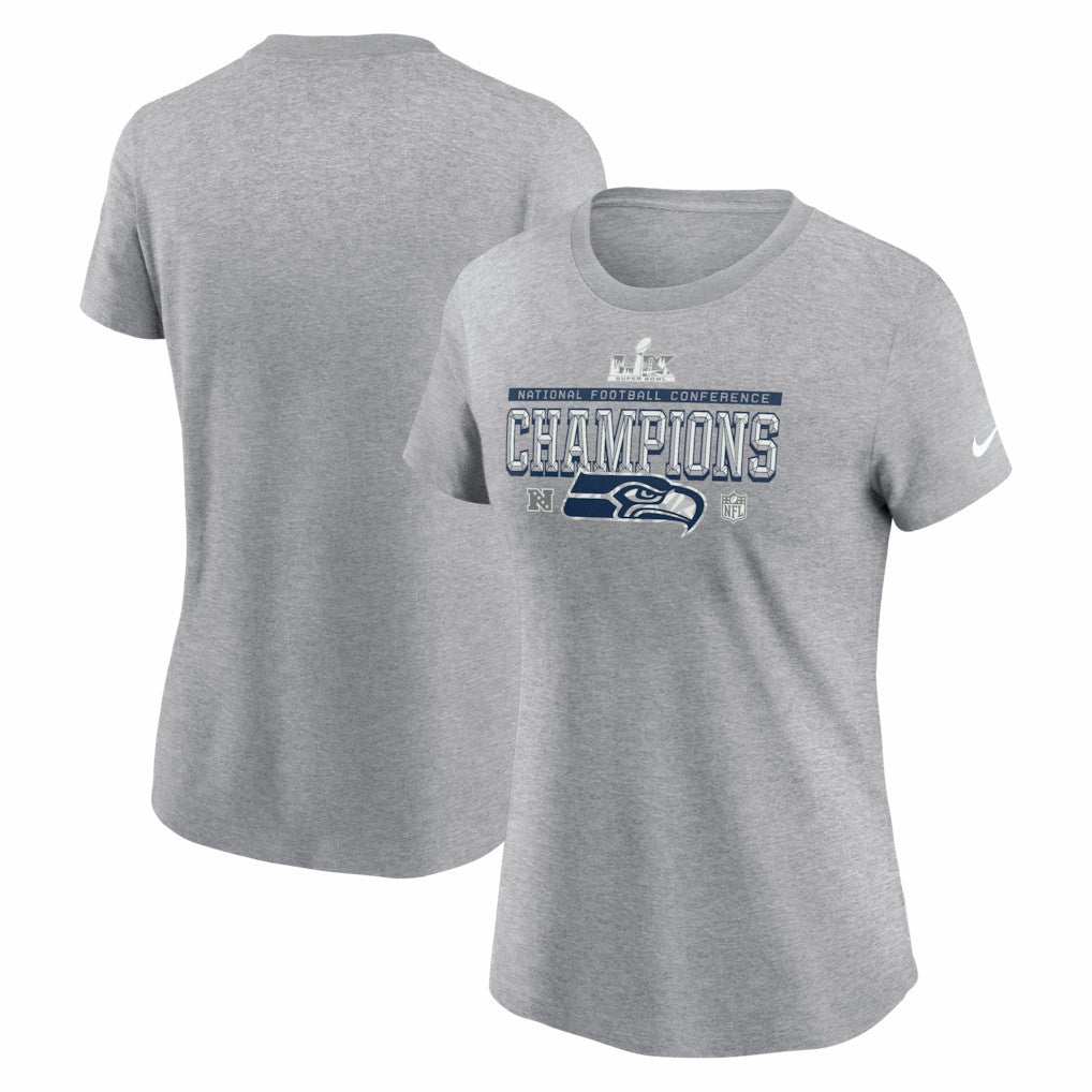 Seattle Seahawks Women's 2025 NFC Champions Locker Room Trophy Collection T-Shirt Heather Gray - Nike