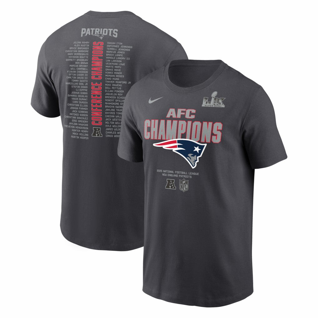 New England Patriots 2025 AFC Champions Roster T-Shirt Anthracite - Nike