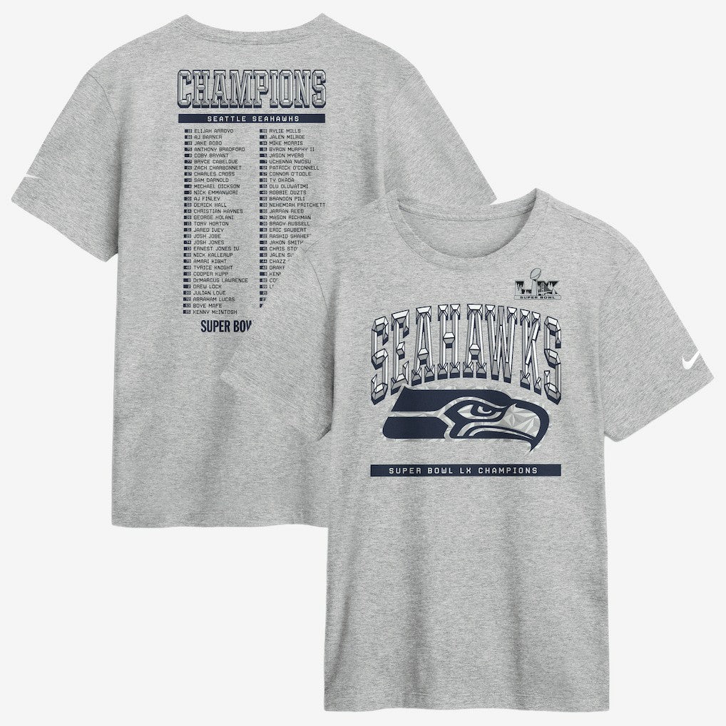 Seattle Seahawks Super Bowl LX Champions Ice Classic Roster T-Shirt Heather Gray - Nike