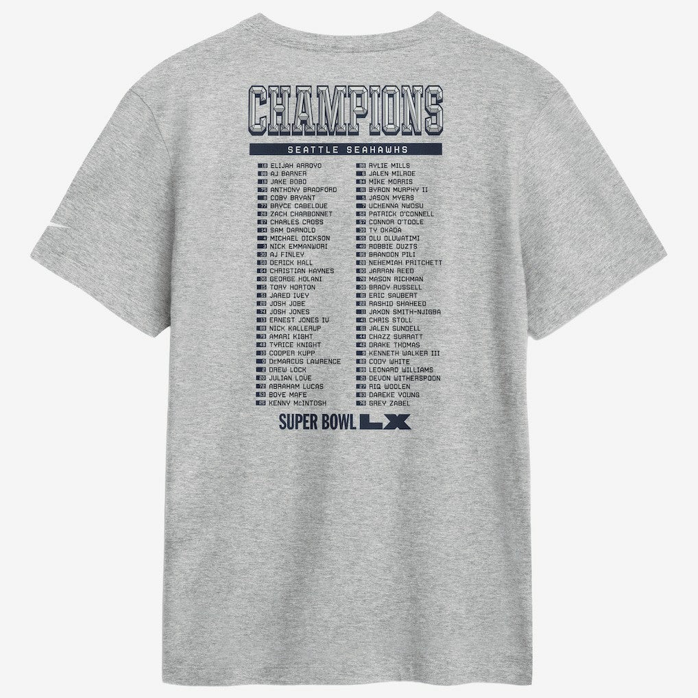 Seattle Seahawks Super Bowl LX Champions Ice Classic Roster T-Shirt Heather Gray - Nike