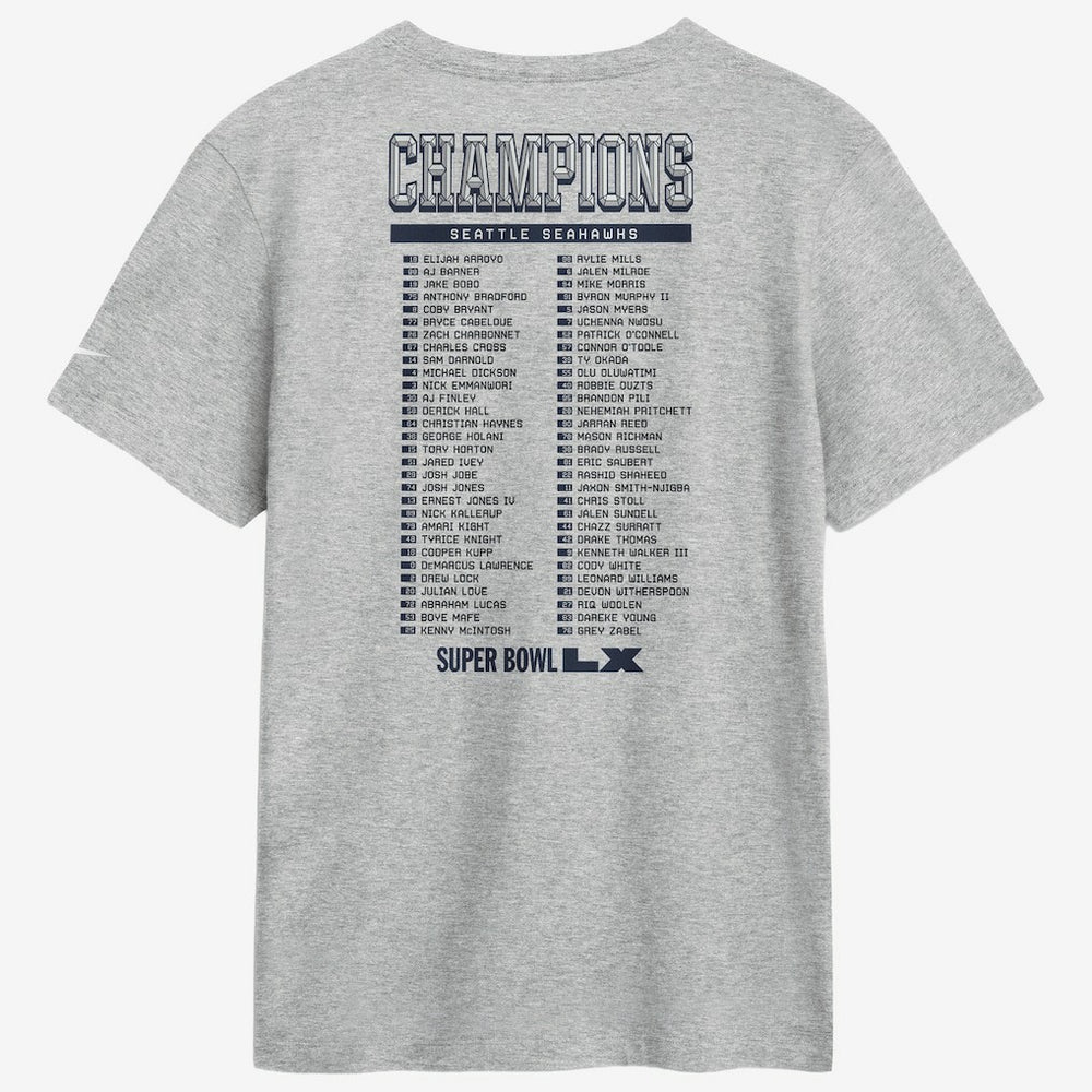 Seattle Seahawks Super Bowl LX Champions Ice Classic Roster T-Shirt Heather Gray - Nike