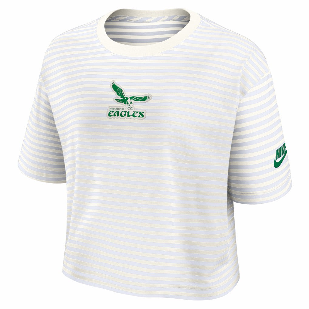 Philadelphia Eagles Women's Striped Cropped T-Shirt Yellow/Cream - Nike