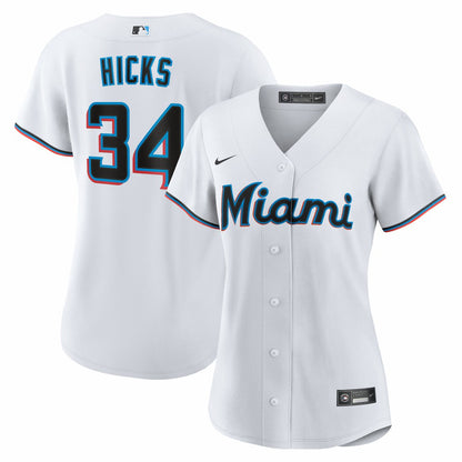 Liam Hicks Miami Marlins Nike Women's Home Replica Jersey - White | MLB Jerseys