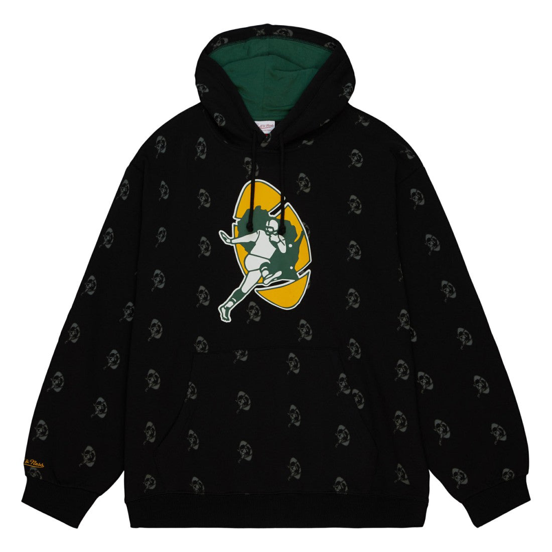 Green Bay Packers Allover Print Fleece Pullover Hoodie Black - Mitchell & Ness