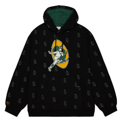 Green Bay Packers Allover Print Fleece Pullover Hoodie Black - Mitchell & Ness