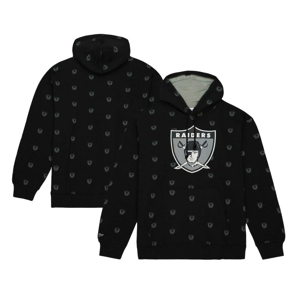 Las Vegas Raiders Allover Print Fleece Pullover Hoodie Black - Mitchell & Ness