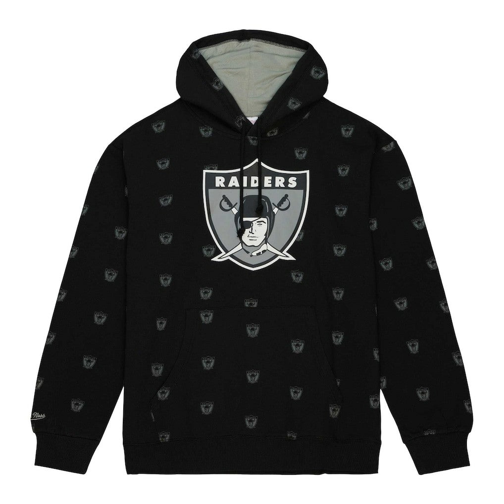 Las Vegas Raiders Allover Print Fleece Pullover Hoodie Black - Mitchell & Ness