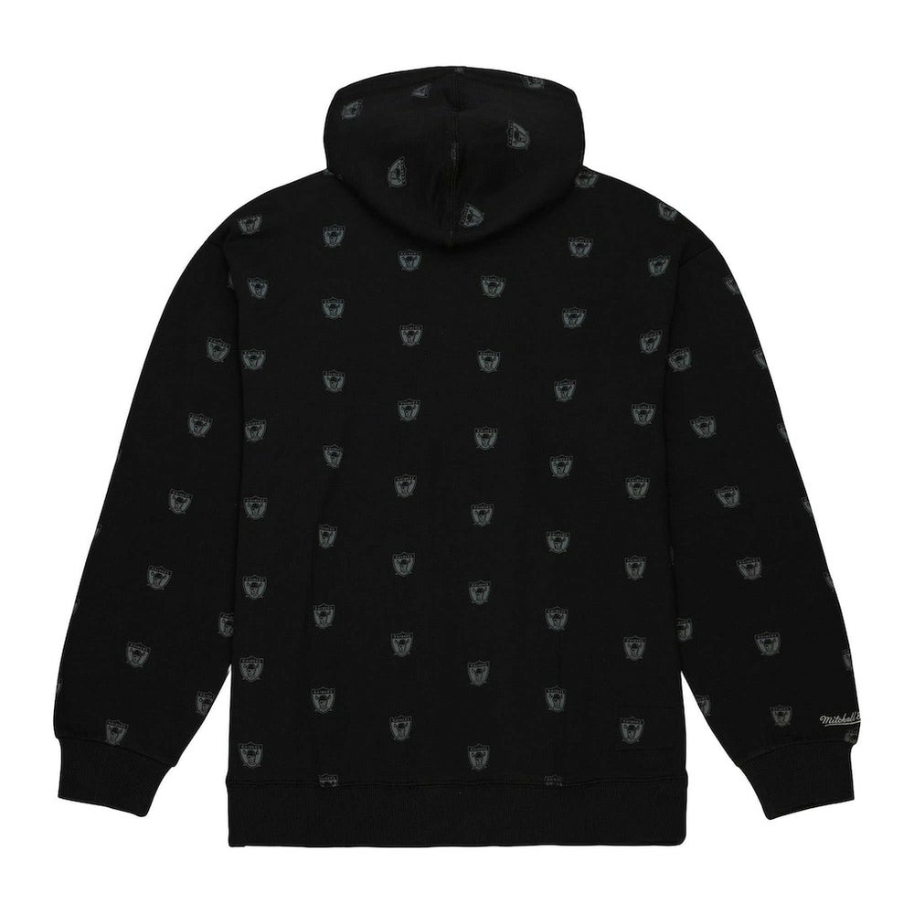 Las Vegas Raiders Allover Print Fleece Pullover Hoodie Black - Mitchell & Ness