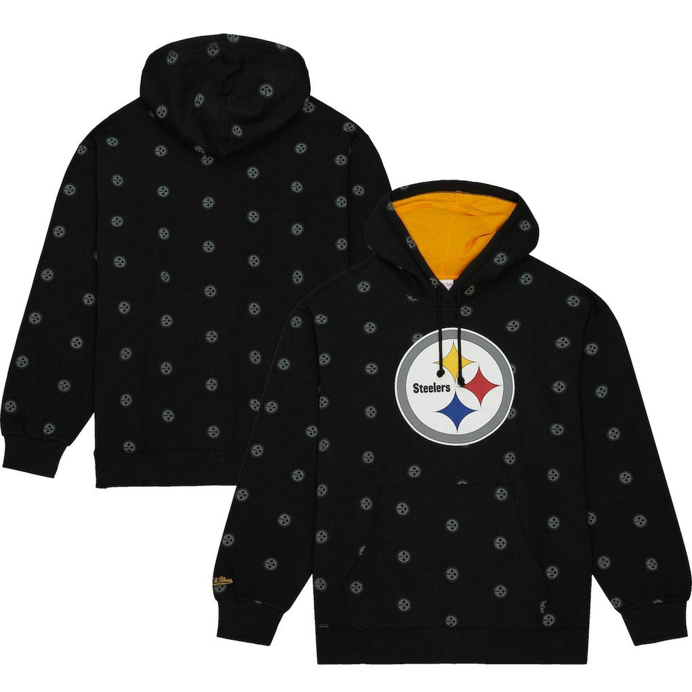 Pittsburgh Steelers Allover Print Fleece Pullover Hoodie Black - Mitchell & Ness