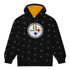 Pittsburgh Steelers Allover Print Fleece Pullover Hoodie Black - Mitchell & Ness