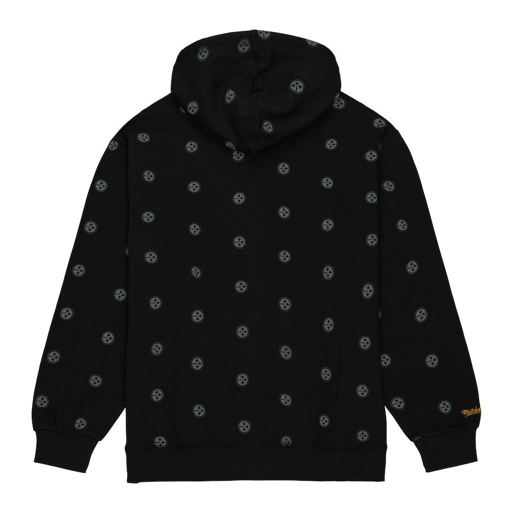 Pittsburgh Steelers Allover Print Fleece Pullover Hoodie Black - Mitchell & Ness