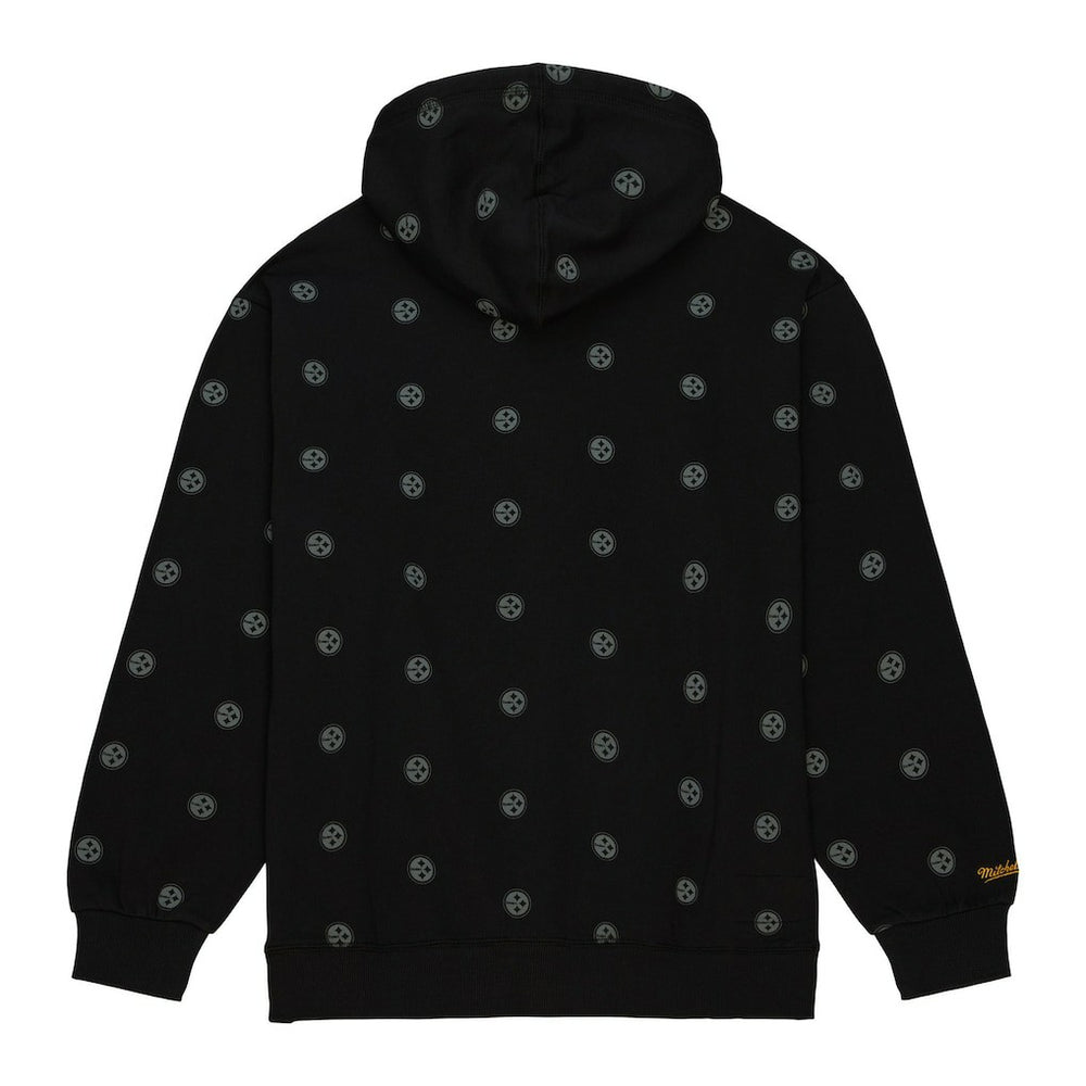 Pittsburgh Steelers Allover Print Fleece Pullover Hoodie Black - Mitchell & Ness