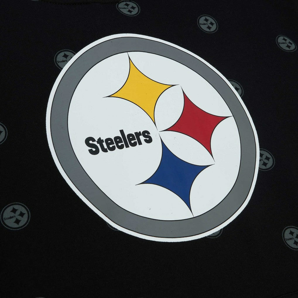 Pittsburgh Steelers Allover Print Fleece Pullover Hoodie Black - Mitchell & Ness