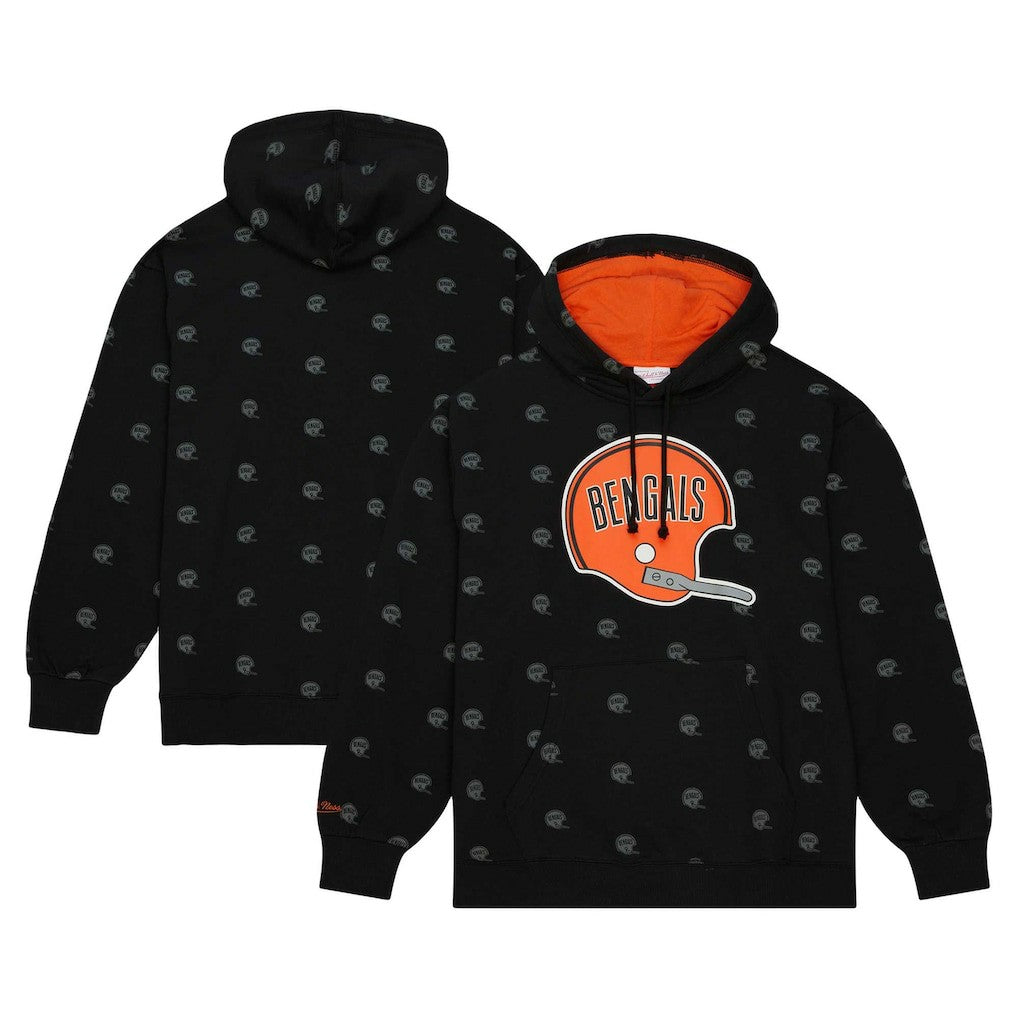 Cincinnati Bengals Allover Print Fleece Pullover Hoodie Black - Mitchell & Ness