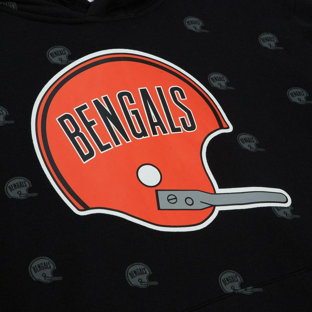 Cincinnati Bengals Allover Print Fleece Pullover Hoodie Black - Mitchell & Ness