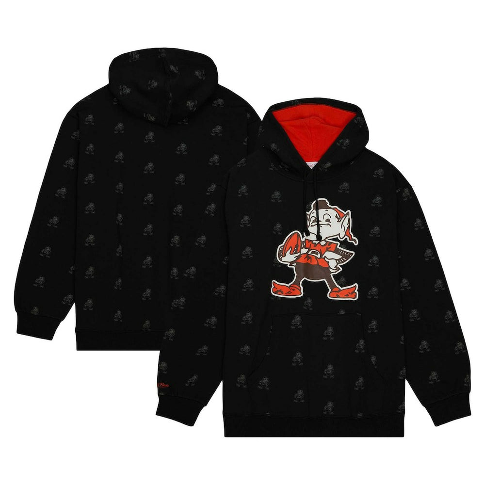 Cleveland Browns Allover Print Fleece Pullover Hoodie Black - Mitchell & Ness