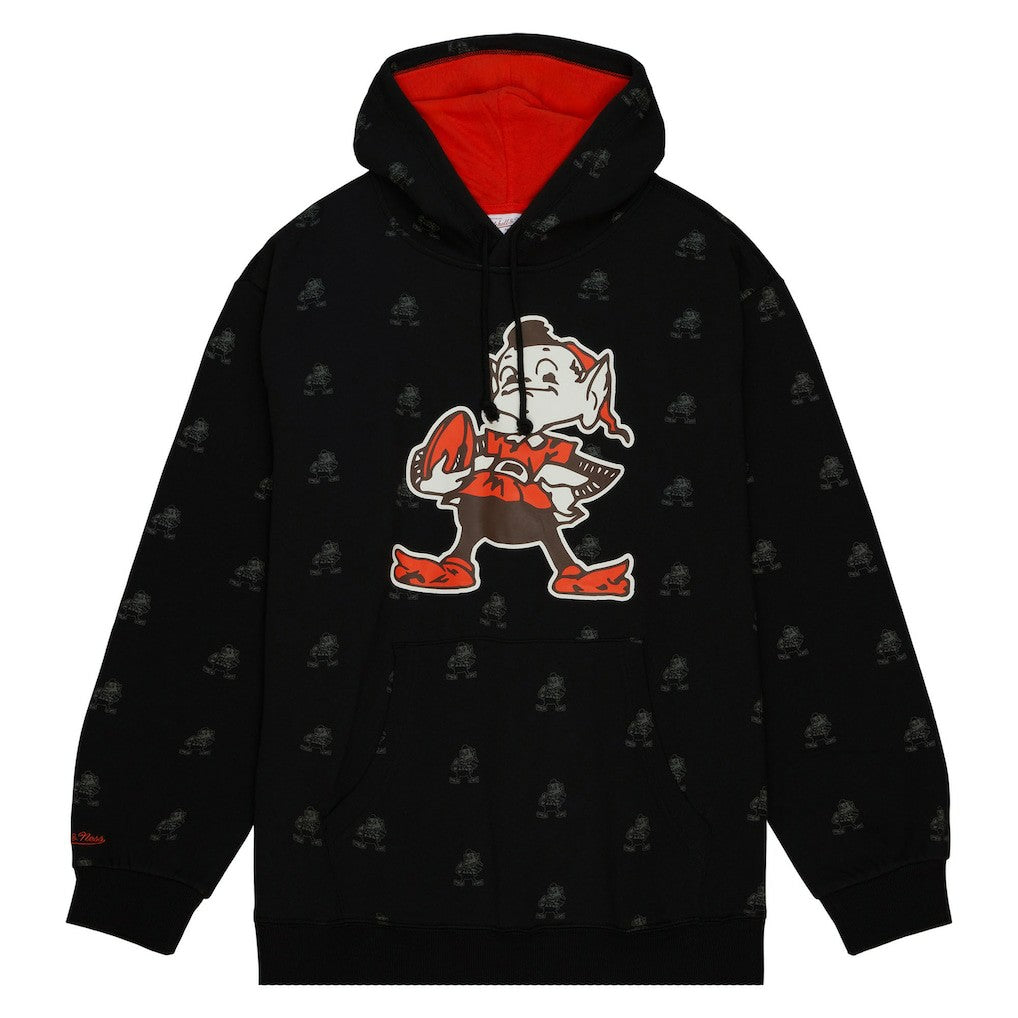 Cleveland Browns Allover Print Fleece Pullover Hoodie Black - Mitchell & Ness