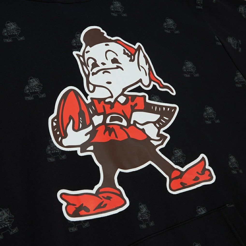 Cleveland Browns Allover Print Fleece Pullover Hoodie Black - Mitchell & Ness