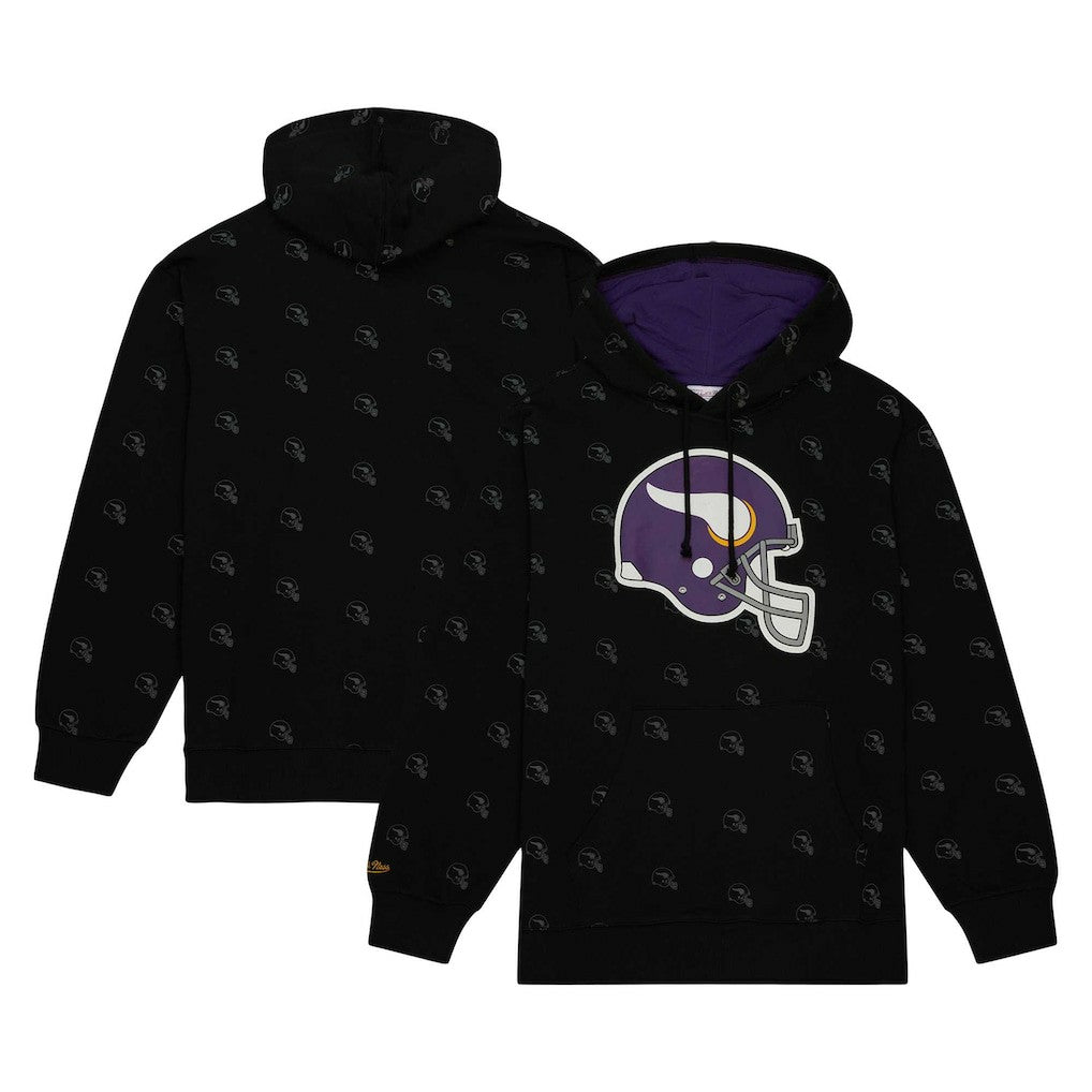 Minnesota Vikings Allover Print Fleece Pullover Hoodie Black - Mitchell & Ness