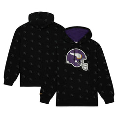 Minnesota Vikings Allover Print Fleece Pullover Hoodie Black - Mitchell & Ness